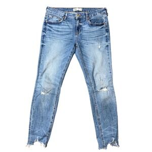 Zara Men Light Wash‎ Distressed Slim Fit Raw Hem Jeans Size 32 7513/053/400/42